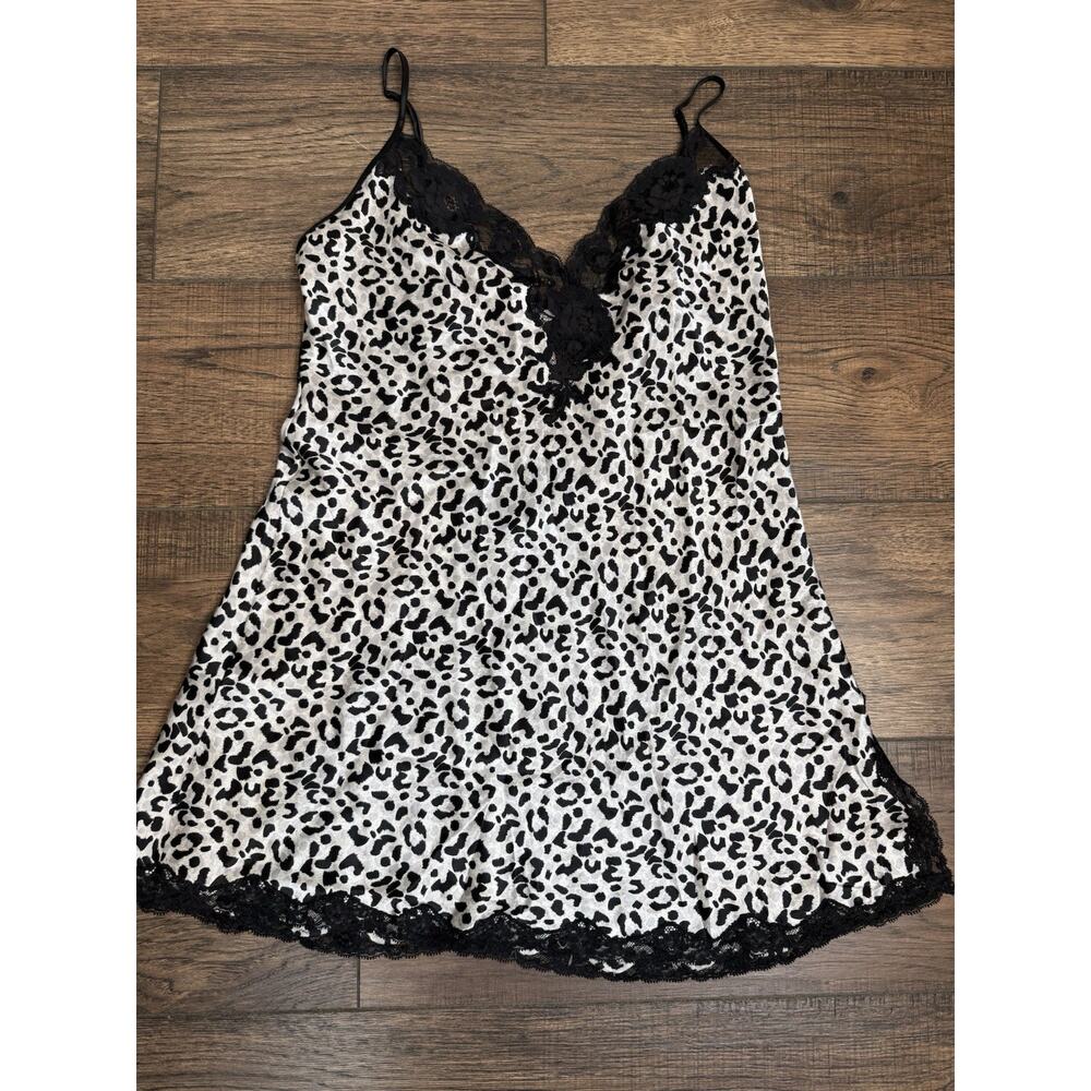 Vintage Victoria Secret Y2K 100% Silk Babydoll Slip Dress Leopard Lace Medium